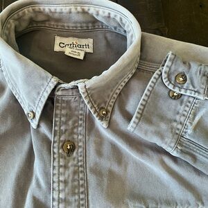 Carhartt Double Pocket Vintage Faded Shirt Leather Tag Logo Heavy Duty Size L
